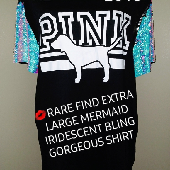 EXTREMELY RARE HTF VS PINK EXTRA LARGE MERMAID IRIDESCENT BLING GORGEOUS SHIRT - Picture 2 of 11